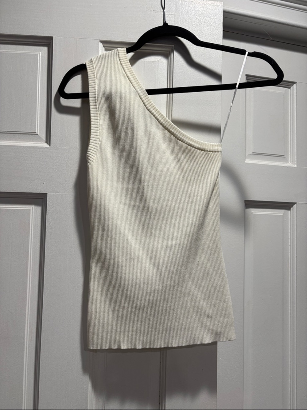 Asymmetric Ribbed Tank Top in Cream/ off white color